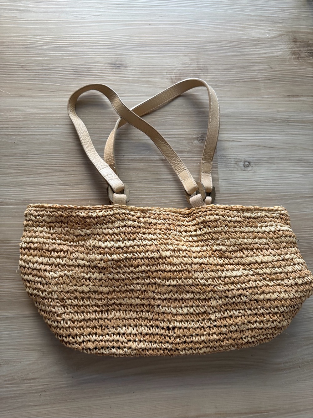 Florabella Woven Straw Beach Tote Bag with Genuine Leather Handles Luxury Resort